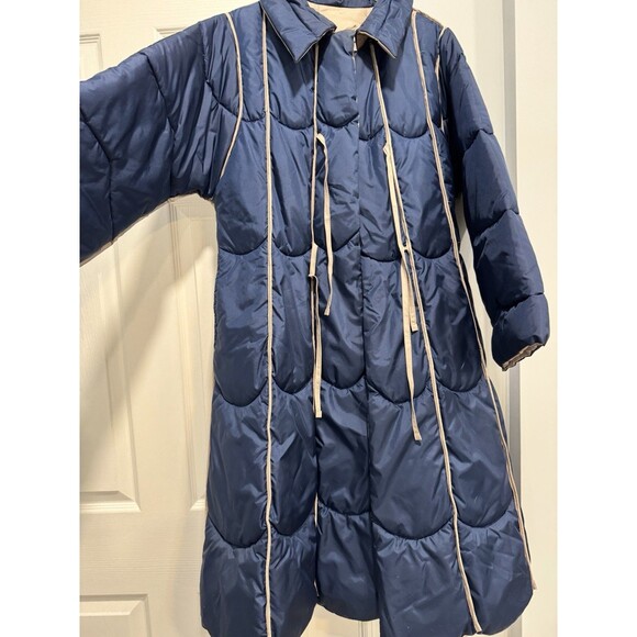 Jackets & Blazers - Vintage Long Puffer Coat Navy Blue Tan Reversible Quilted Winter Jacket Size L